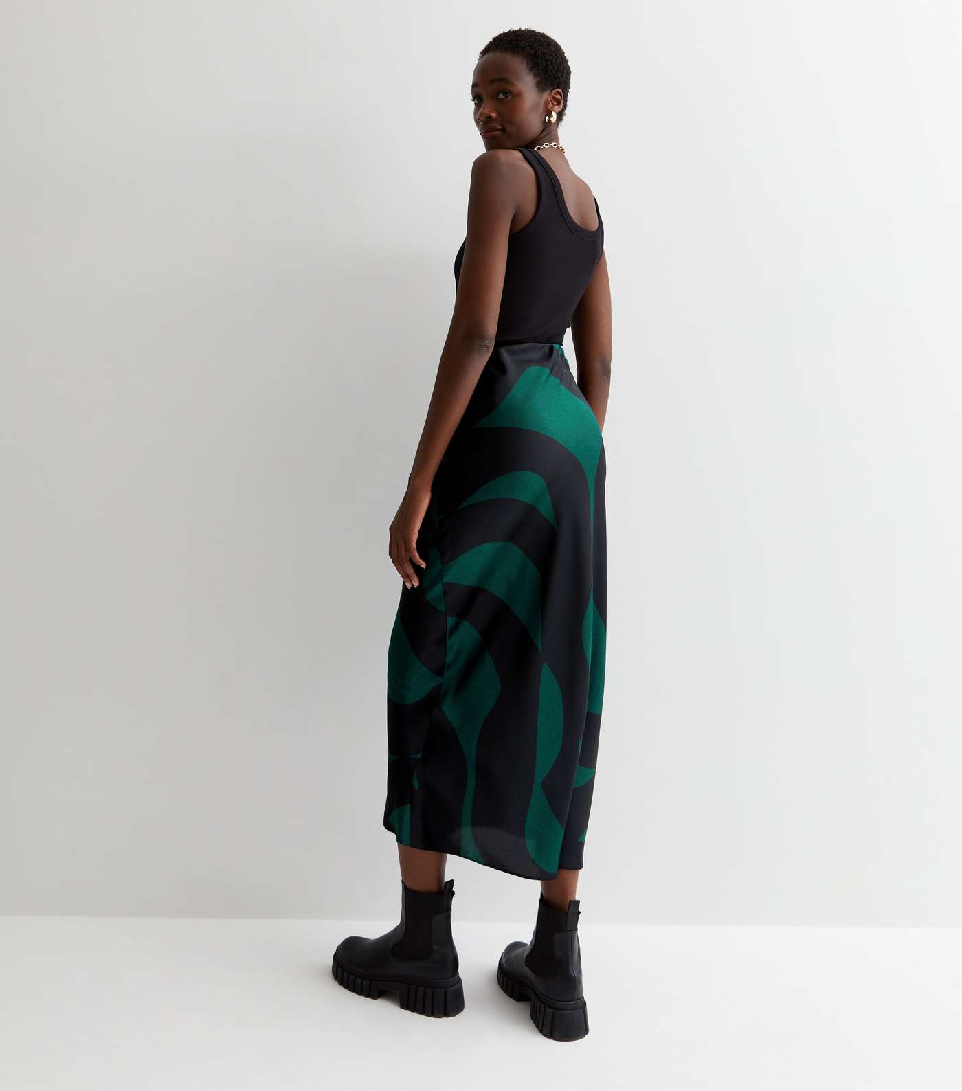 Tall Black Swirl Print Satin Bias Cut Midaxi Skirt Image 4