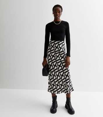 Tall Black Geometric Print Midaxi Skirt