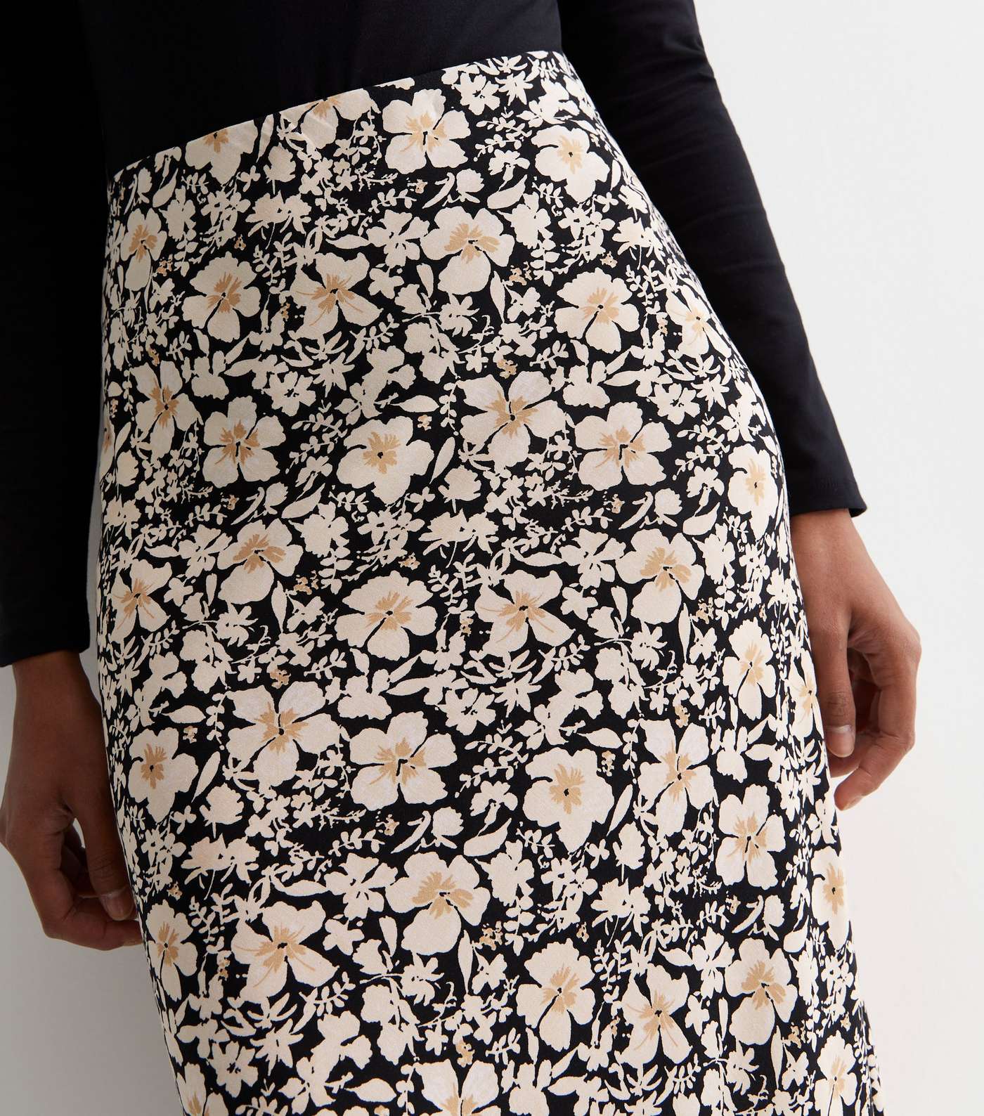Black Floral Bias Cut Midaxi Skirt Image 3
