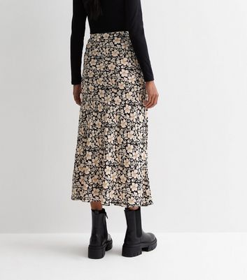 Black Floral Bias Cut Midaxi Skirt New Look