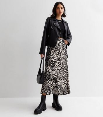 Black Animal Print Bias Cut Midaxi Skirt New Look
