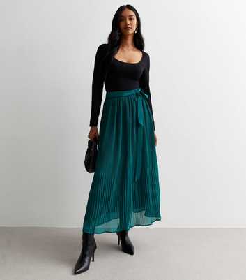 Gini London Dark Green Pleated Belted Midi Skirt