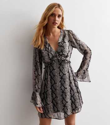 Black Snake Print Mini Tea Dress