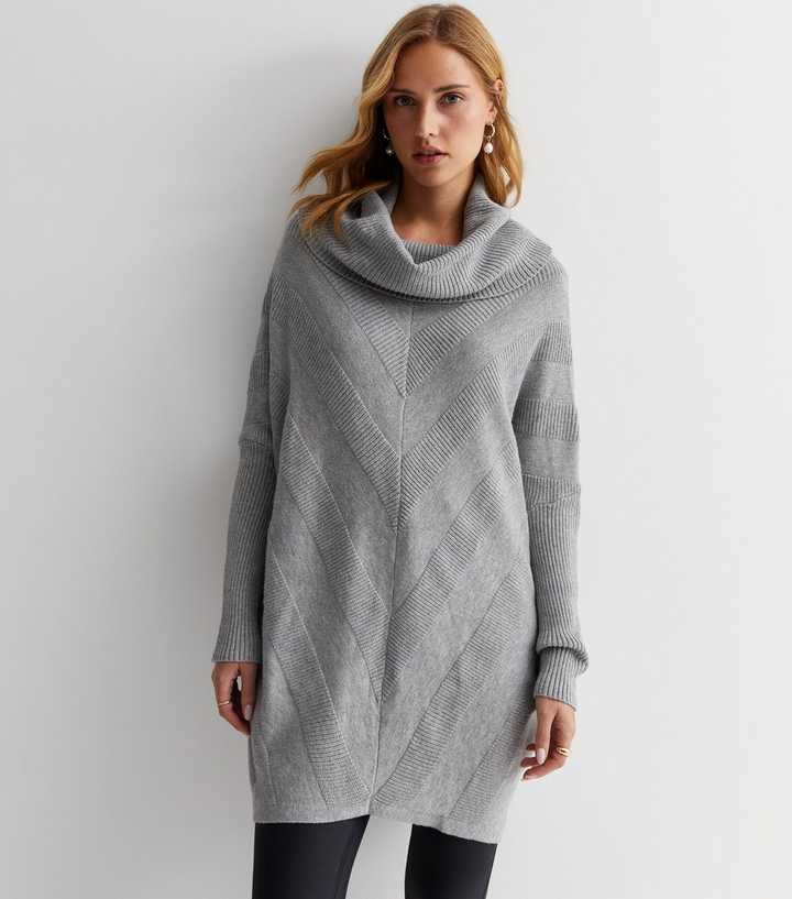 Cameo Rose Pale Grey Chevron Knit Roll Neck Jumper