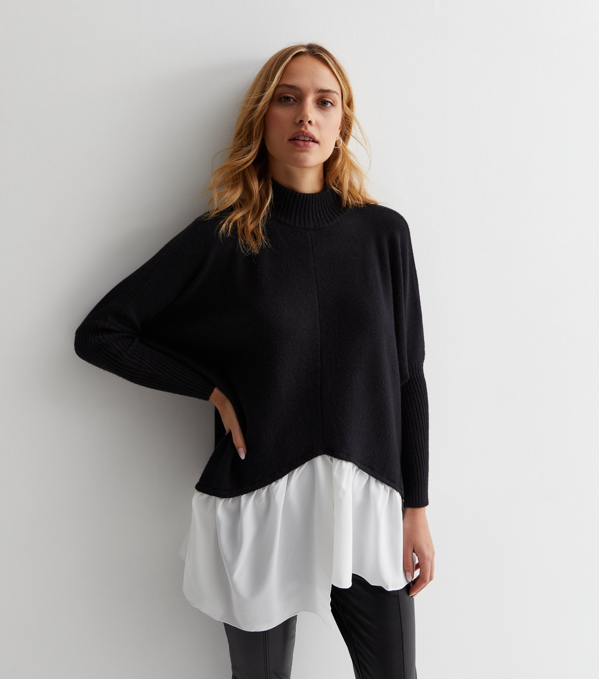 Women's Black Knit 2-in-1 Jumper Shirt Cameo Rose New Look