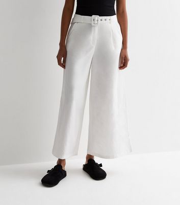 Gini London White Linen-Look Belted Wide Leg Trousers New Look