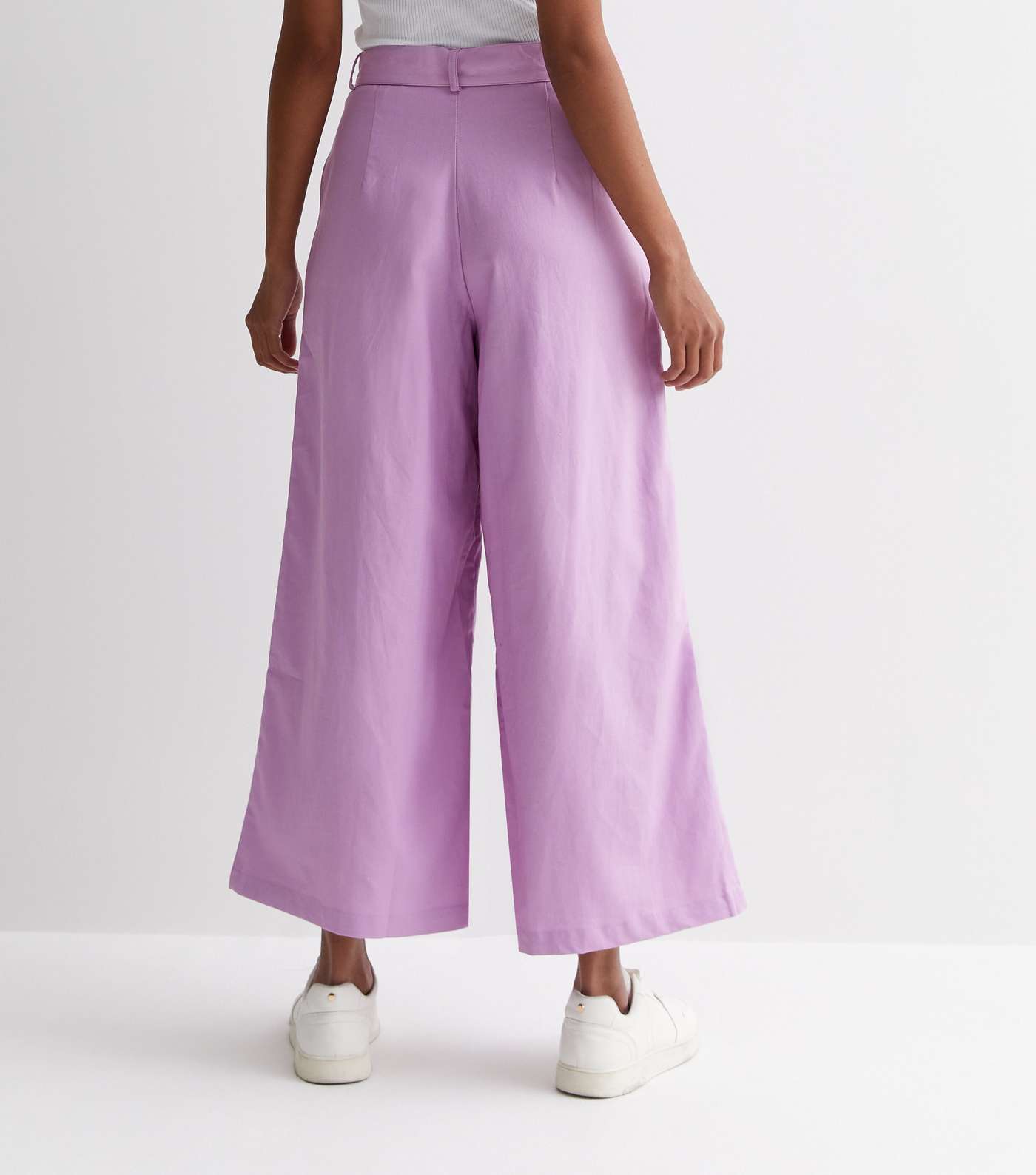 Gini London Lilac Linen-Look Belted Wide Leg Trousers Image 4