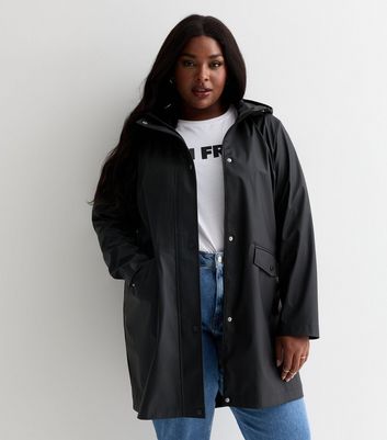 Curves Black Hooded Rain Anorak New Look