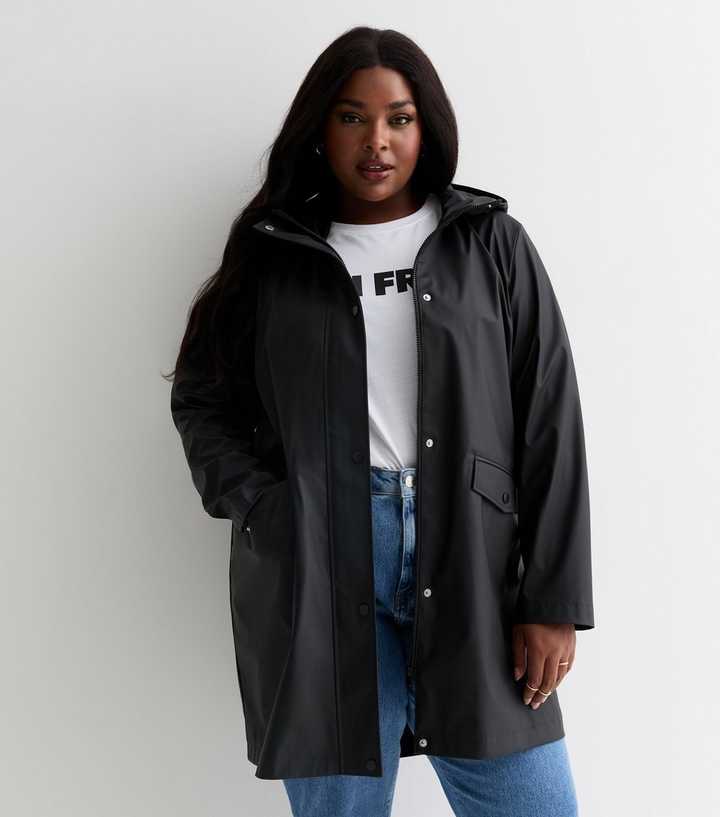 Curves Black Hooded Rain Anorak