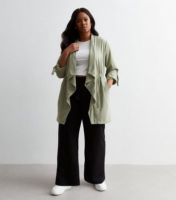 Curves Olive Waterfall Duster Jacket New Look