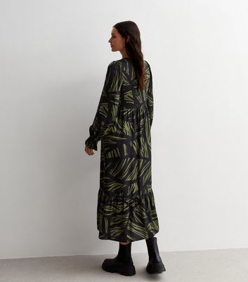 Green Abstract Print Midi Dress New Look