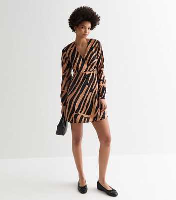 Tall Brown Stripe Buckle Wrap Mini Dress