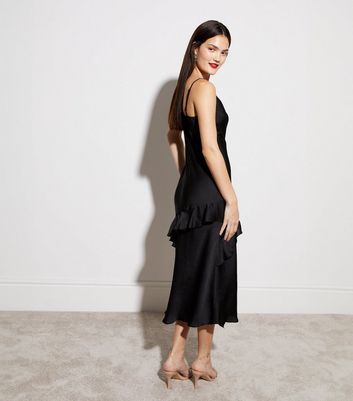 Black ruffle best sale neck dress