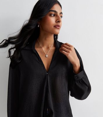 Black Jacquard Tie Front Shirt | New Look