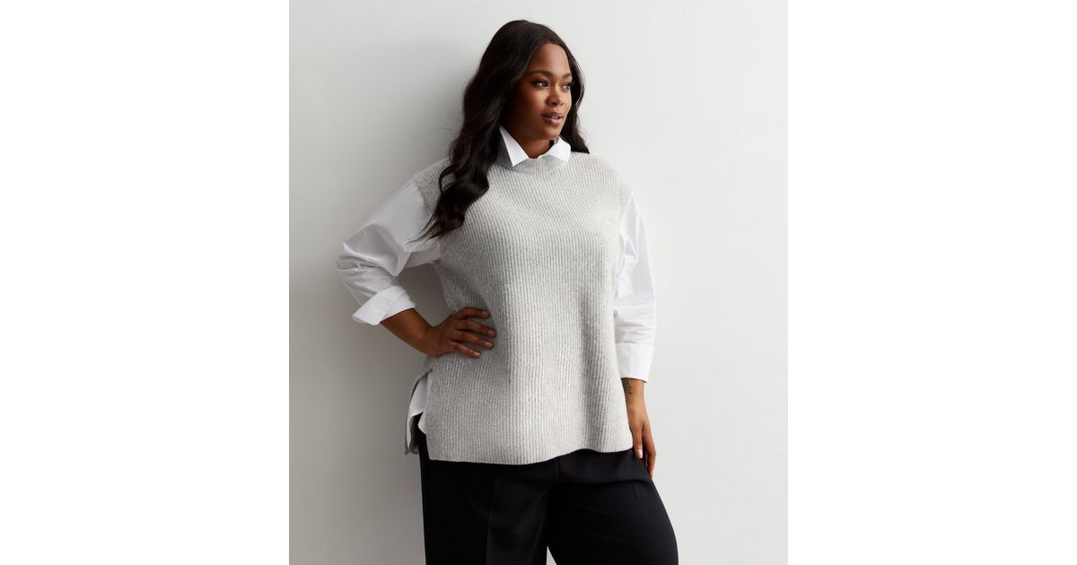 Pcivy Ls O Neck Contrast Knit Medium Grey Melange Detail Whi