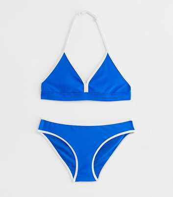 Girls Blue Contrast Triangle Bikini Set