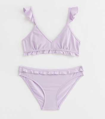 Girls Lilac Textured Frill Triangle Bikini Set