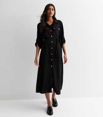 Cameo Rose Black Belted Utility Midaxi Shirt Dress