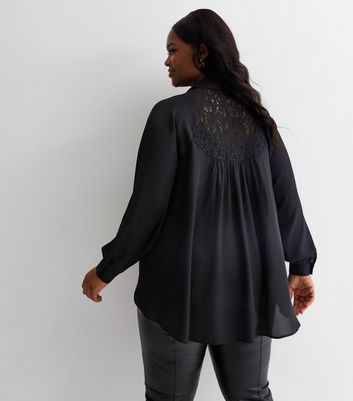 Curves Black Lace Back Oversized Shirt New Look