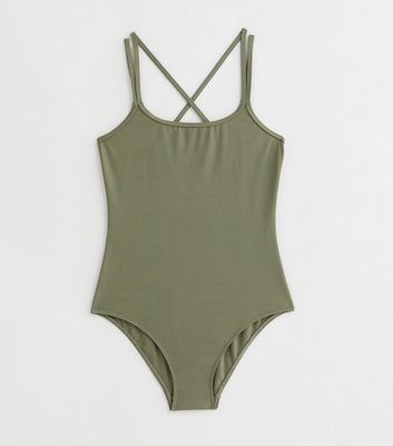 Girls Khaki Textured Strappy Swimsuit New Look