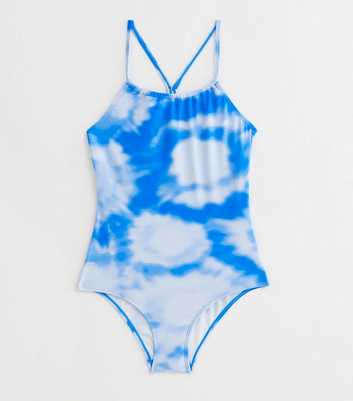 Girls Blue Tie Dye Scoop Swimsuit