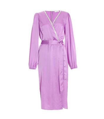 QUIZ Light Purple Satin Sequin Trim Wrap Midi Dress New Look