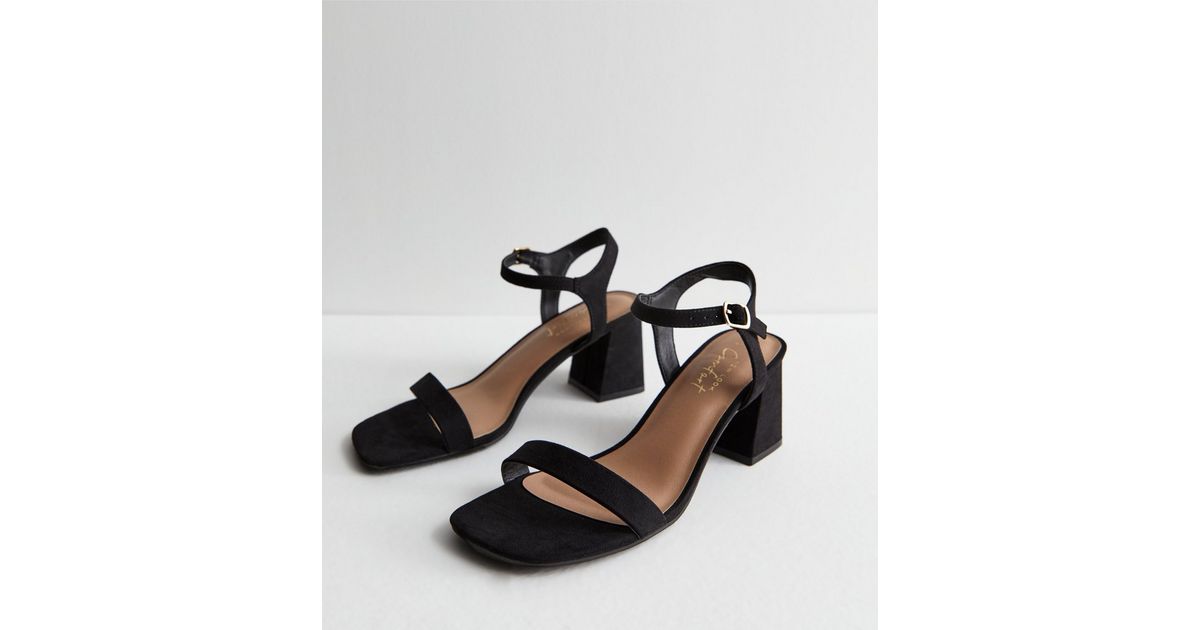 Black Suedette 2 Part Block Heel Sandals | New Look