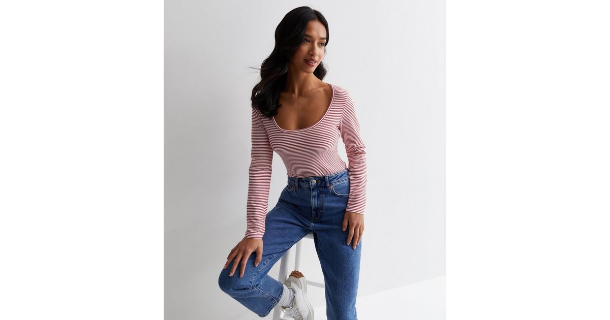 Striped Scoop Neck Bodysuit