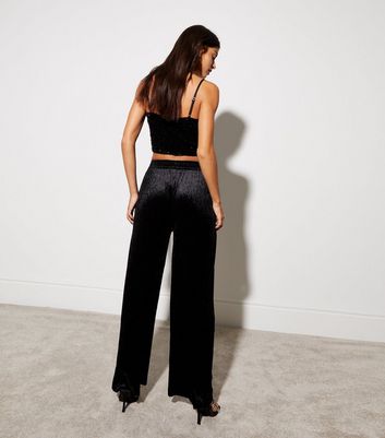 Black velour 2024 wide leg trousers