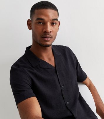 Men's Black Linen Blend Short Sleeve Shirt New Look