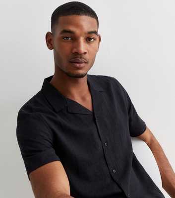 Black Linen Blend Short Sleeve Shirt