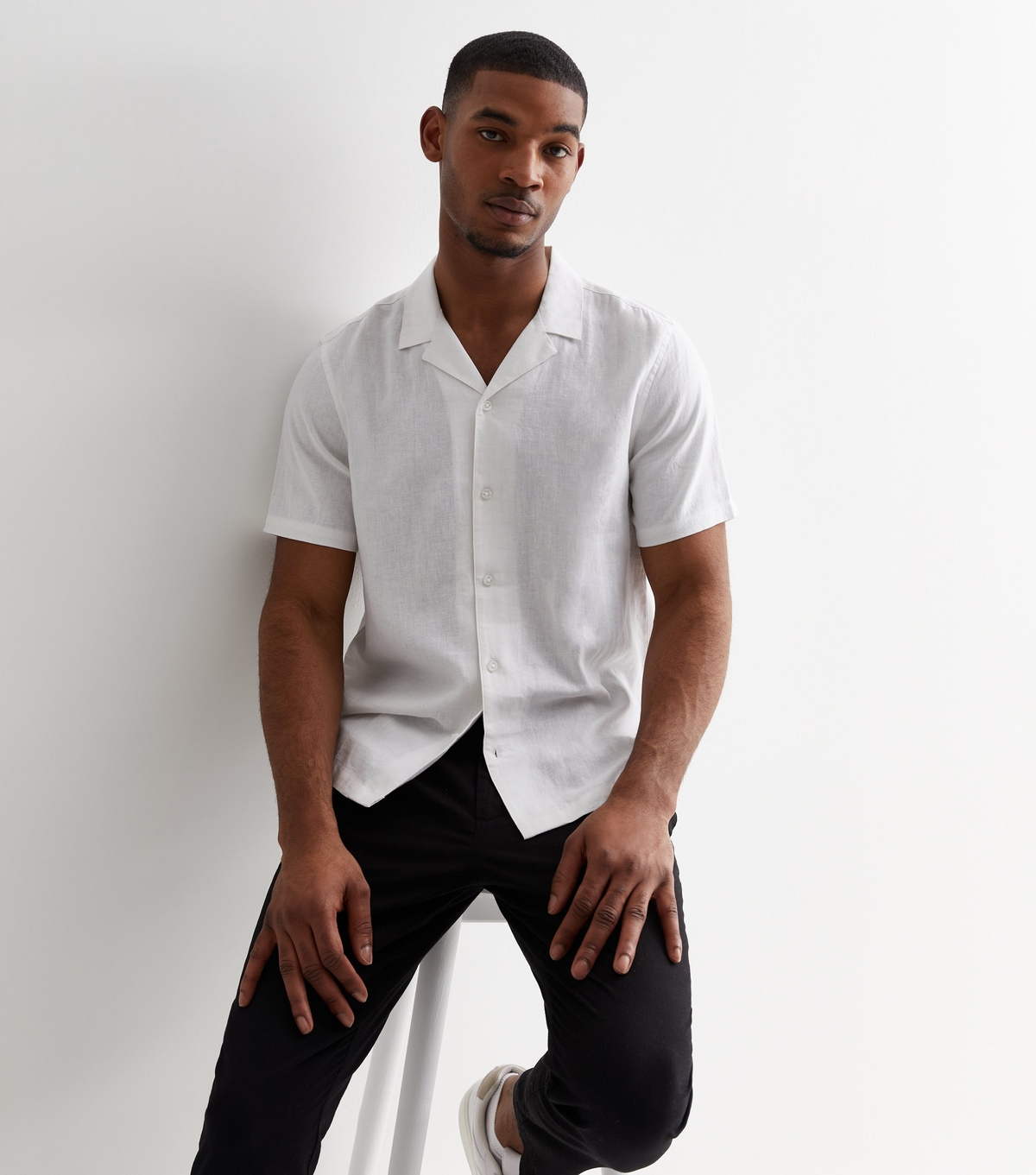 Men's White Linen Blend Short Sleeve Shirt New Look