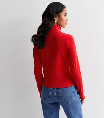 Petite Red Jersey High Neck Top New Look