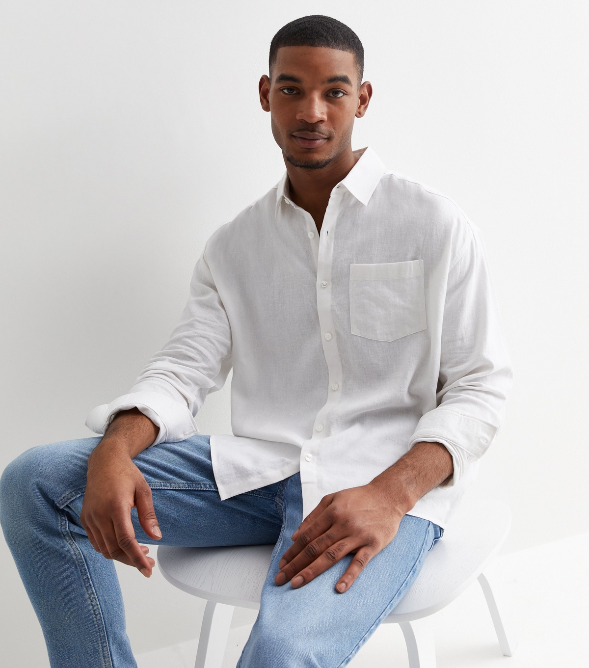 Men's White Linen Blend Long Sleeve Oversized Shirt New Look
