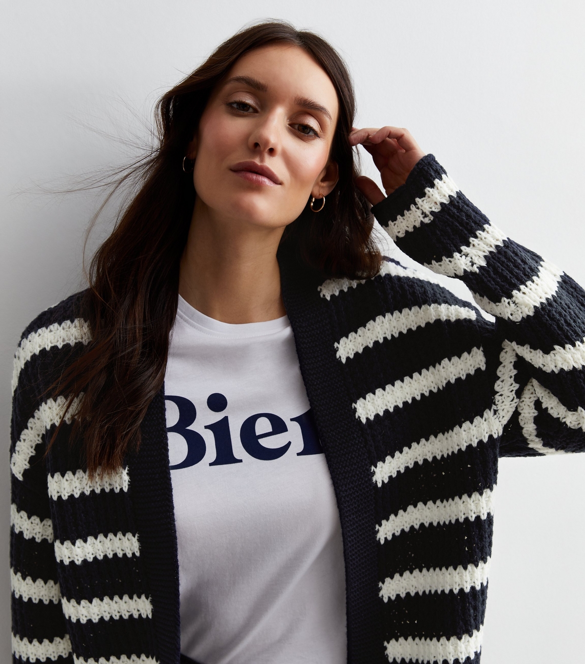 Women's Navy Stripe Stitch Knit Cardigan New Look