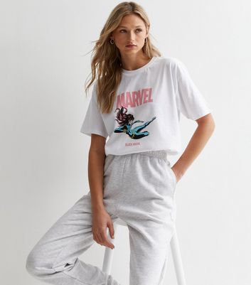 White Cotton Marvel Black Widow Logo Oversized T Shirt New Look