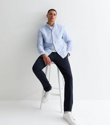 Men's Blue Stripe Long Sleeve Cotton Oxford Shirt New Look