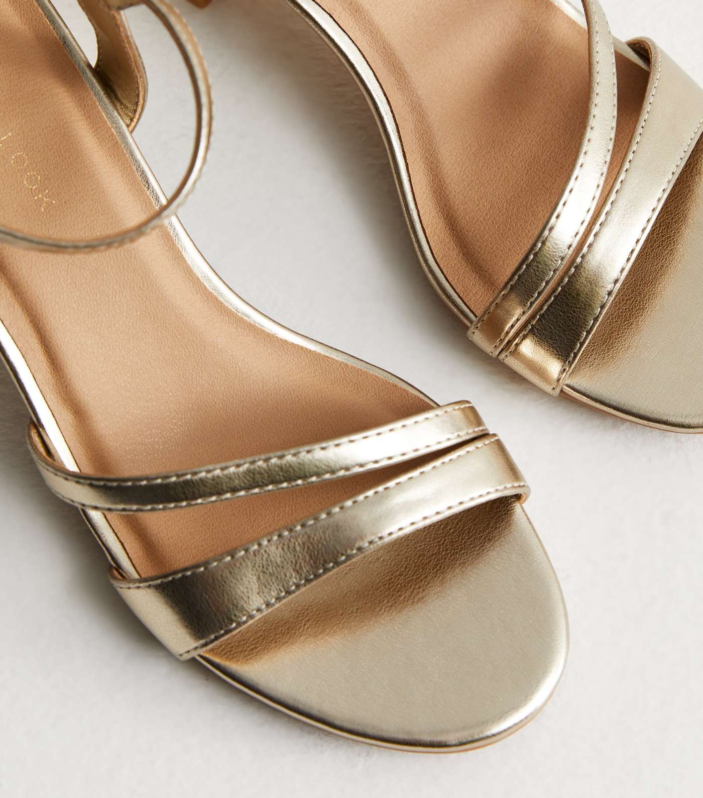 Gold Asymmetric Low Block Heel Sandals Image 3
