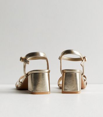 Gold Asymmetric Low Block Heel Sandals New Look