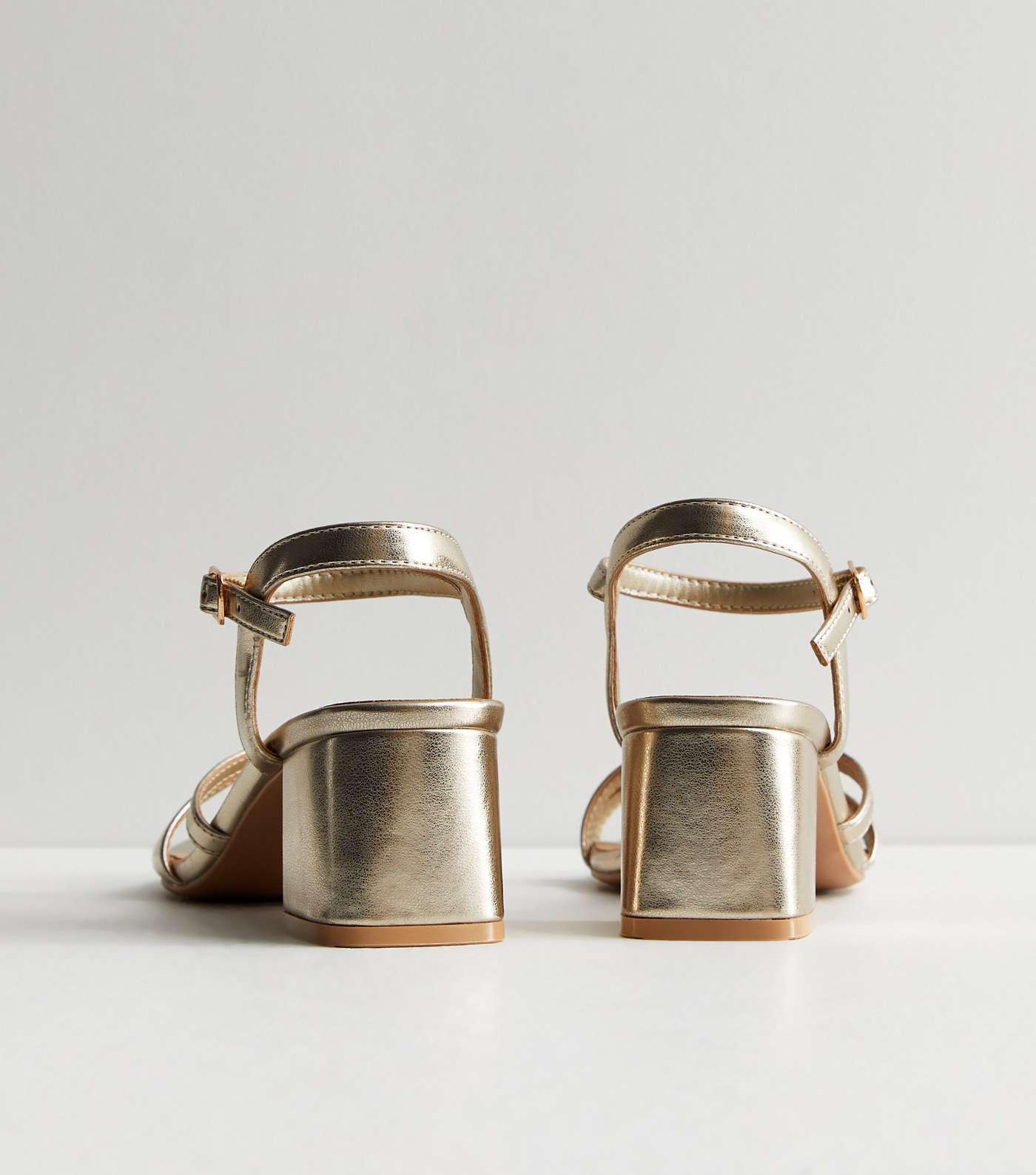 Gold Asymmetric Low Block Heel Sandals Image 5