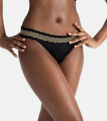 Dorina Black Embroidered Brazilian Bikini Bottoms