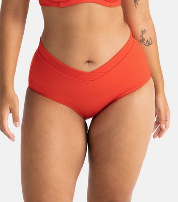 Dorina Curves Coral Mid Rise Bikini Bottoms New Look