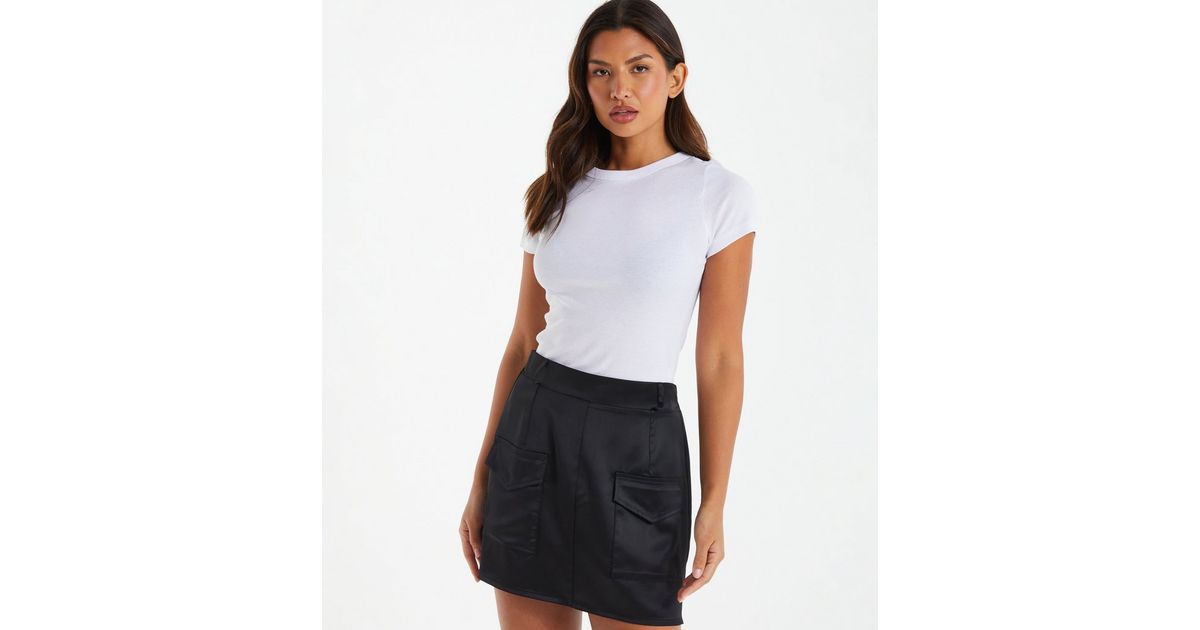 QUIZ Black Satin Cargo Mini Skirt | New Look