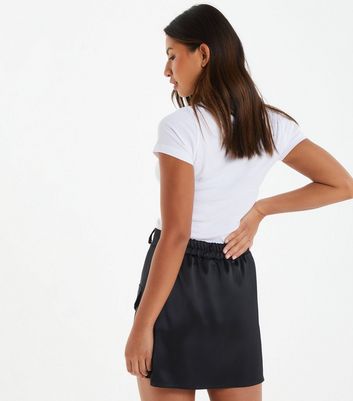 QUIZ Black Satin Cargo Mini Skirt New Look