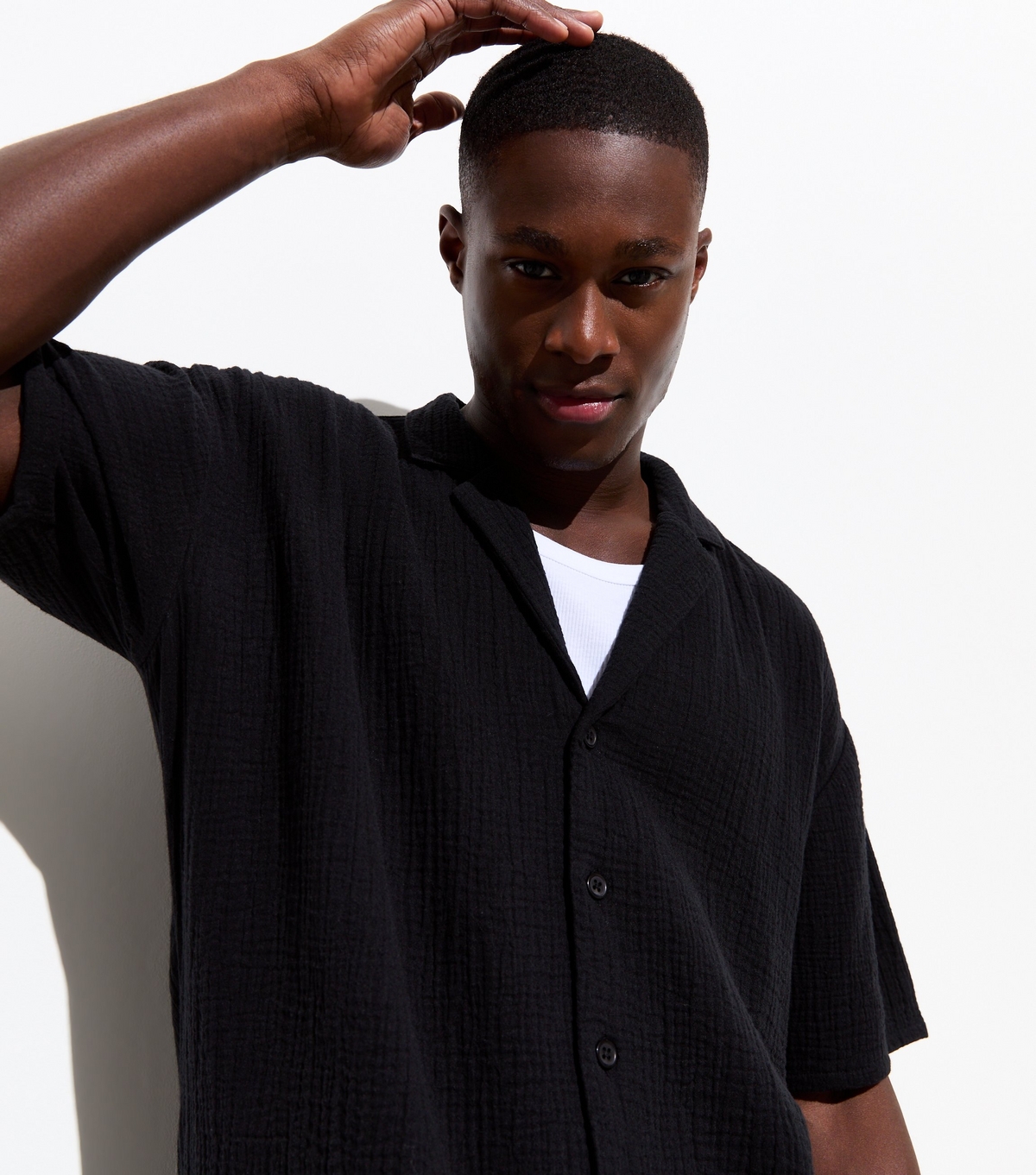 Men's Black Textured Cotton Short Sleeve Oversized Shirt New Look