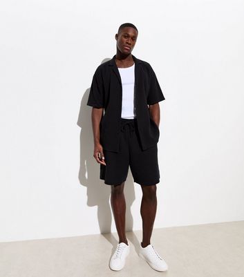 Men's Black Textured Cotton Shorts New Look