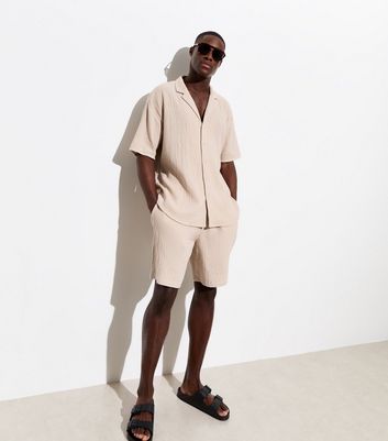Men's Stone Textured Cotton Shorts New Look