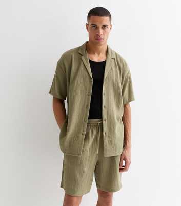 Olive Relaxed Fit Textured Cotton Shorts