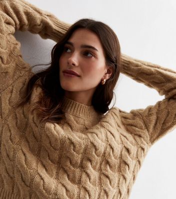 Camel cable knit sweater hotsell