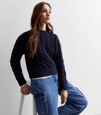 Ladies navy cable knit on sale jumper